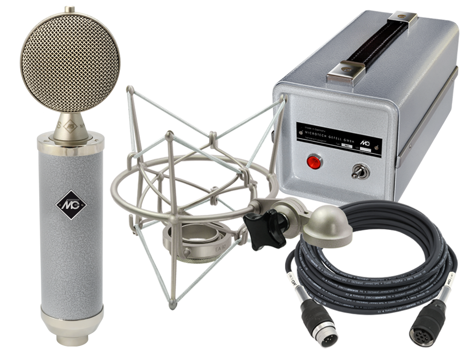 Studiomikrofon CMV 563 - M 7 S, Netzanschlussgerät N 61, Mikrofonanschlusskabel C 563.1 und Elastische Aufhängung EA 92 im Koffer Hammerschlag-Beschichtung, grau
